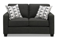 Causeuse Sawyer de 57 po fabriquée au Canada en tissu d’apparence lin avec coussins réversibles et coussins décoratifs - gris anthracite