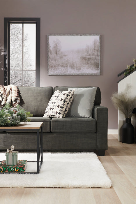 Sofa Sawyer de 79 po fabriqué au Canada en tissu d’apparence lin avec coussins réversibles et coussins décoratifs - gris anthracite