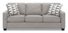 Sofa Sawyer de 79 po fabriqué au Canada en tissu d’apparence lin avec coussins réversibles et coussins décoratifs - gris clair