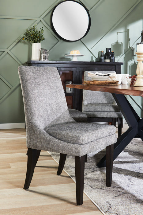 Chaise de salle à manger Shilo en tissu d’apparence lin et en bois - grise