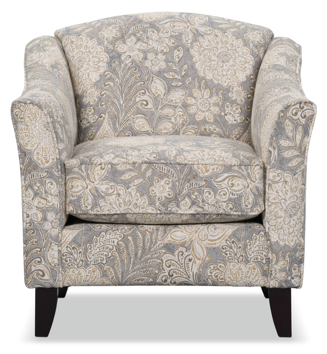 Fauteuil d’appoint Wynn de 33 po fabriqué au Canada en tissu d’apparence lin avec accoudoirs évasés et pattes en bois - floral multicolore 