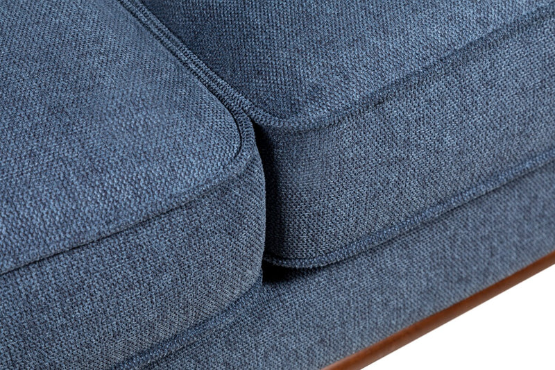 Sofa Kassia de Kort & Co. de 90,6 po en tissu d’apparence lin avec base et pattes en bois - bleu