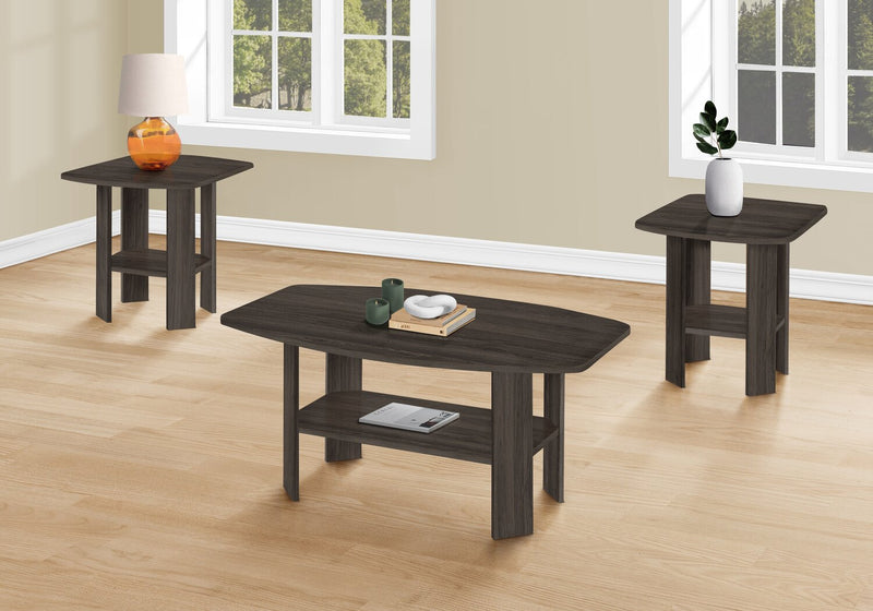 Ensemble 3 tables rustiques Everest de 35,5 po (table à café et 2 tables de bout) avec tablette - chêne brun 