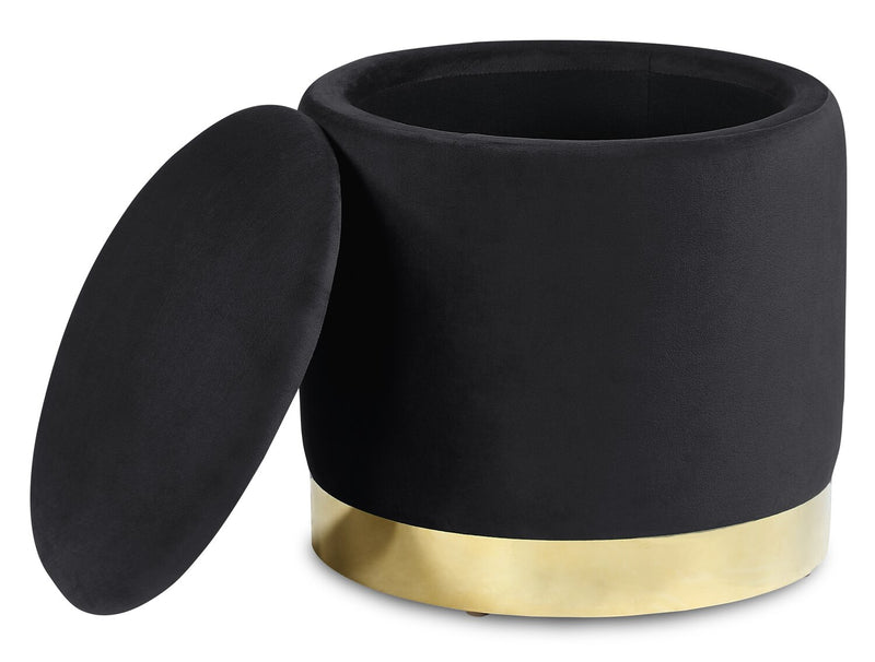 Pouf de rangement Phebe de 16,5 po avec base à bordures dorées - noir