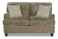  Causeuse Bellmont de 64 po fabriquée au Canada en tissu de chenille avec coussins réversibles et pattes en bois - brun caramel