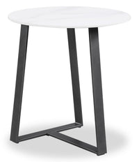 Table de bout ovale moderne Nico de Kort & Co. de 22 po - pierre frittée blanche avec pattes en métal gris foncé