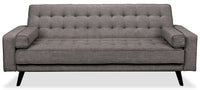 Futon Avery de 81,5 po en tissu d’apparence lin avec mécanisme Klik Klak, capitonnage et deux accoudoirs coussinés - gris