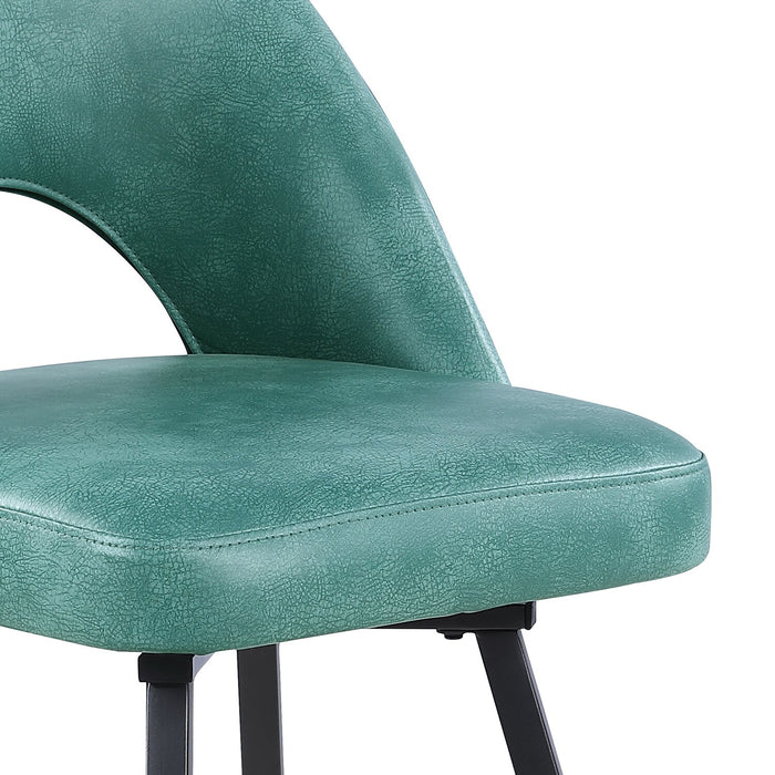 Tabouret 25.5 po H Bay de Kort & Co. de hauteur comptoir en tissu de cuir végétalien et en métal avec siège pivotant - turquoise