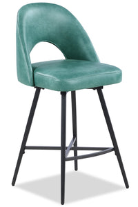  Tabouret 25.5 po H Bay de Kort & Co. de hauteur comptoir en tissu de cuir végétalien et en métal avec siège pivotant - turquoise