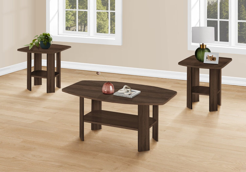 Ensemble 3 tables rustiques Everest de 35,5 po (table à café et 2 tables de bout) avec tablette - noyer foncé 