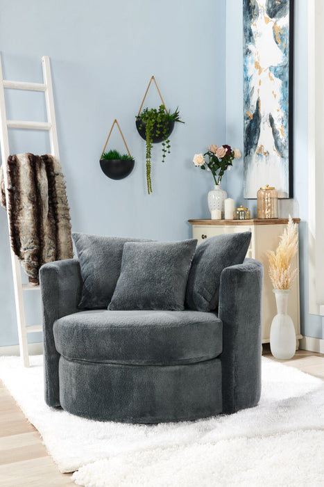 Fauteuil d’appoint pivotant Cuddler Midi de 42 po fabriqué au Canada en tissu de chenille - gris Plush Thunder
