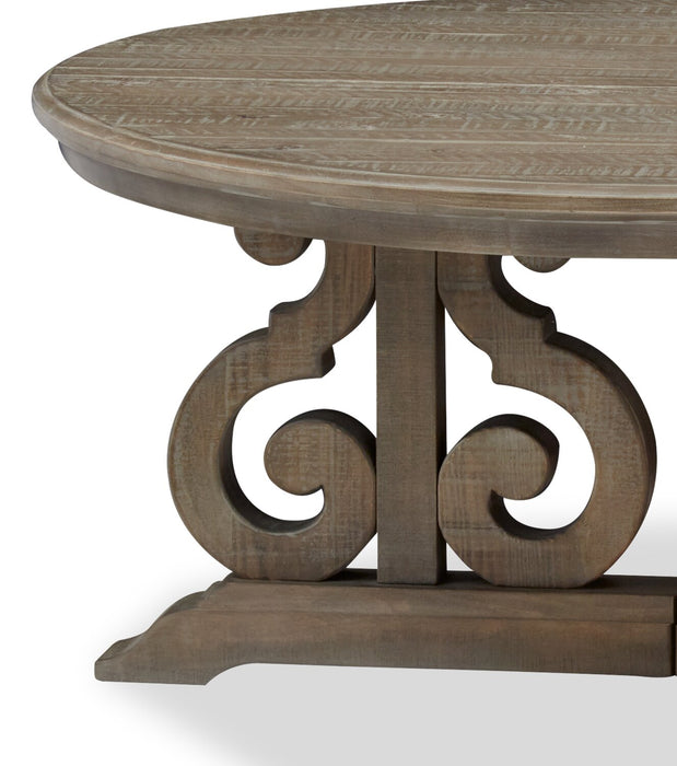 Table à café ronde traditionnelle Tinley Park de 40 po - pin gris-brun avec base à volutes