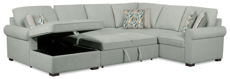 Sofa-lit sectionnel de gauche Haven de Scott Living 3 pièces en tissu de chenille avec fauteuil long de rangement - bleu écume de mer