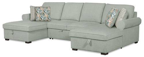  Sofa-lit sectionnel Haven de Scott Living 3 pièces en tissu de chenille avec 2 fauteuils longs de rangement - bleu écume de mer