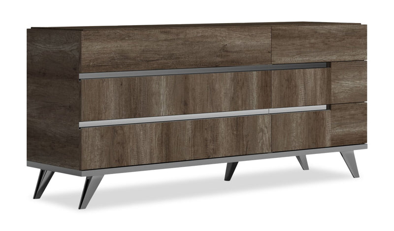 Commode chambre à coucher Gino à 6 tiroirs - fabriquée en Italie, 67 po (L) x 32 po (H), moderne - brune
