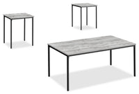 Ensemble 3 tables modernes Easton de 42 po (table à café et 2 tables de bout) - grise avec pattes en métal noir