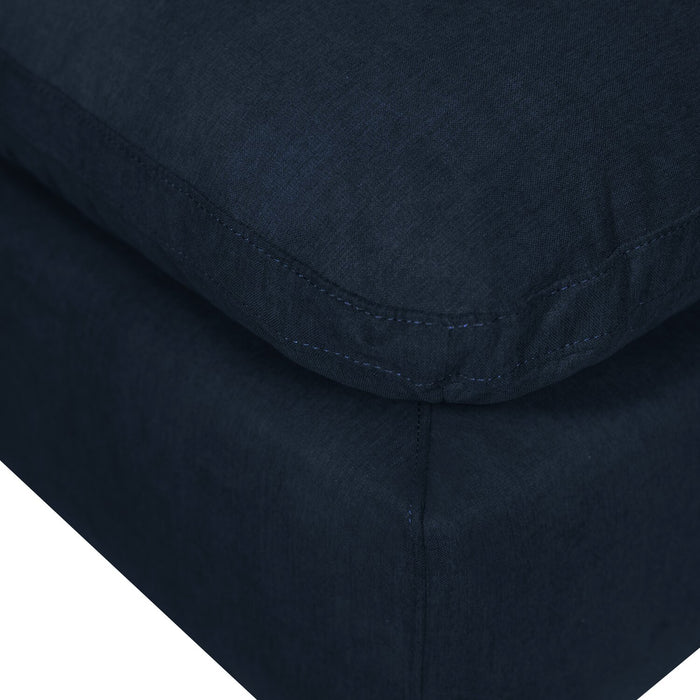 Sofa modulaire Eclipse de 124 po en tissu d’apparence lin avec coussins réversibles en duvet et plumes - bleu marine