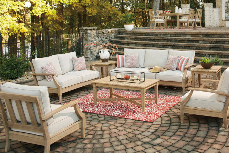 Causeuse Juno pour la terrasse à l’extérieur - eucalyptus et tissu Nuvella, résistante aux rayons UV et aux intempéries - naturelle et beige