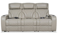 Sofa de massage à inclinaison électrique Elite de 86 po en cuir véritable avec appuie-têtes électriques et accoudoirs de rangement - mastic