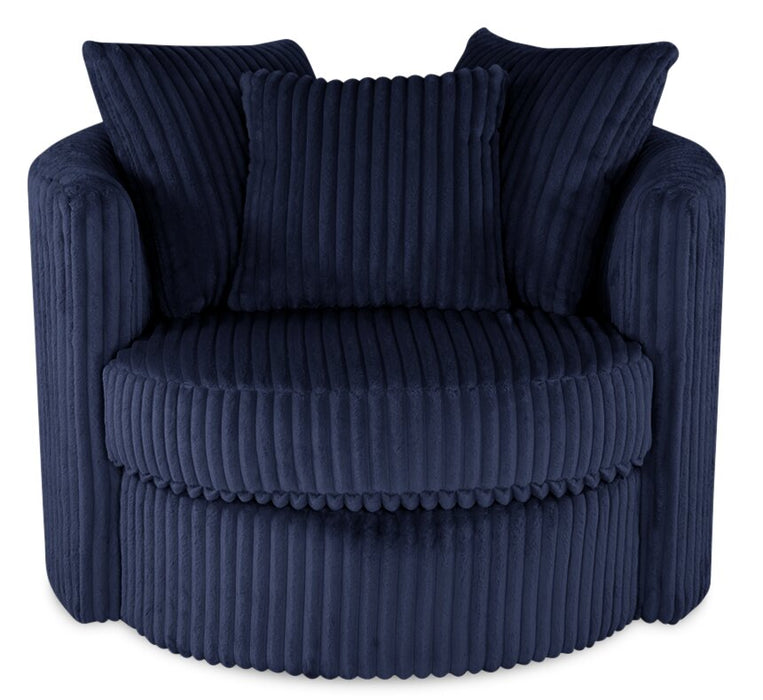 Fauteuil d’appoint pivotant Cuddler Midi de 42 po fabriqué au Canada en tissu de chenille - bleu Groove Midnight