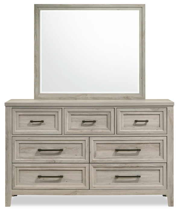 Ensemble de chambre à coucher Lara 5 pièces avec lit, commode et miroir, gris antique - format très grand lit