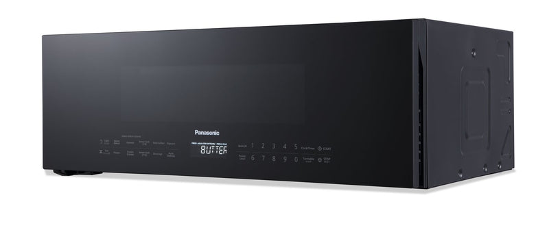 Micro-ondes à hotte intégrée Panasonic de 1,2 pi³ à profil bas et puissant ventilateur d'évacuation - verre fumé noir - NNSG65NB