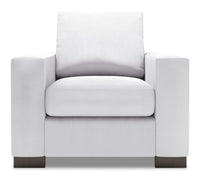 Fauteuil Track de Sofa Lab de 38 po fabriqué au Canada en tissu d’apparence lin avec accoudoirs rectilignes - blanc Pax Ice
