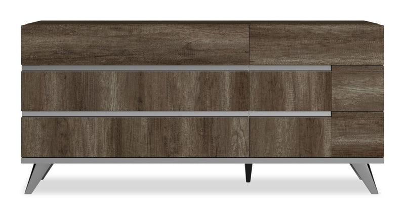 Commode chambre à coucher Gino à 6 tiroirs - fabriquée en Italie, 67 po (L) x 32 po (H), moderne - brune