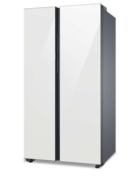 Réfrigérateur Samsung de 22,6 pi³ et de 36 po à compartiments juxtaposés avec zone de boissons Beverage CenterMC - verre blanc - RS23CB760012AA