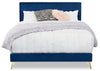 Gabi Upholstered Bed in Blue Velvet Fabric with Gold Finish Legs, Button Tufted - King Size | Lit rembourré Gabi en tissu de velours bleu avec pattes au fini doré et capitonnage à boutons - format très grand lit