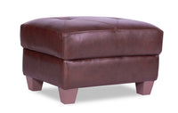 Pouf Vita de Château d’Ax de 31 po en cuir 100 % véritable avec coutures à motif de diamant et pattes en bois - brun