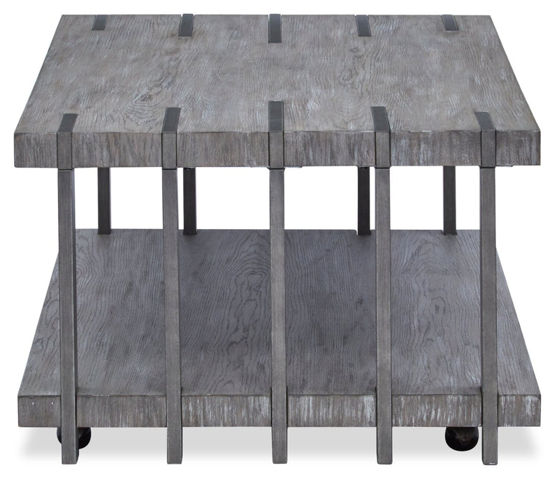 Table à café moderne Eldridge de 48 po avec tablette - gris vieilli avec métal et bois