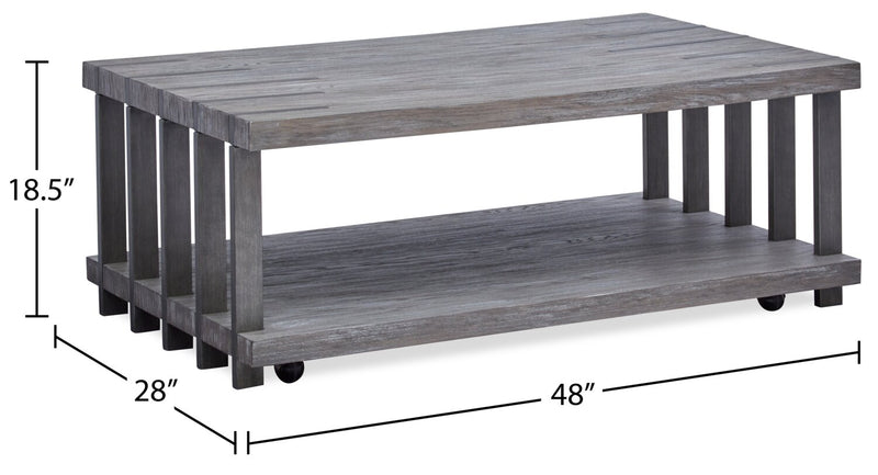 Table à café moderne Eldridge de 48 po avec tablette - gris vieilli avec métal et bois
