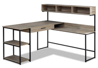 Bureau en coin en forme de L Oaklee de 59 po avec crédence - taupe foncé
