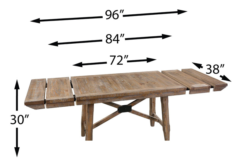 Table de salle à manger extensible en cèdre, bois de pin, piètement à tréteaux, largeur 183-244 cm - Brun