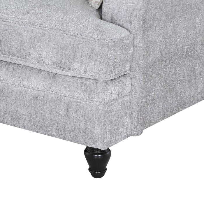 Fauteuil Bellmont de 38 po fabriqué au Canada en tissu de chenille avec pattes en bois - gris platine