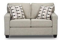 Causeuse Sawyer de 57 po fabriquée au Canada en tissu d’apparence lin avec coussins réversibles et coussins décoratifs - gris clair