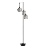 Lampe à pied Delano de 71,5 po bronze antique et noire avec abat-jour grillagé