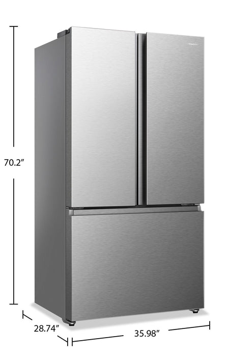 Réfrigérateur Hisense de 22,5 pi³ et de 36 po de profondeur comptoir à portes françaises - acier inoxydable - RF225A3CSE