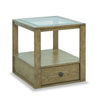 Esme 22" Traditional Glass Top End Table with Storage and Shelf - Light Brown Wood|Table de bout traditionnelle Esme de 22 po avec dessus en verre, rangement et tablette - bois brun clair