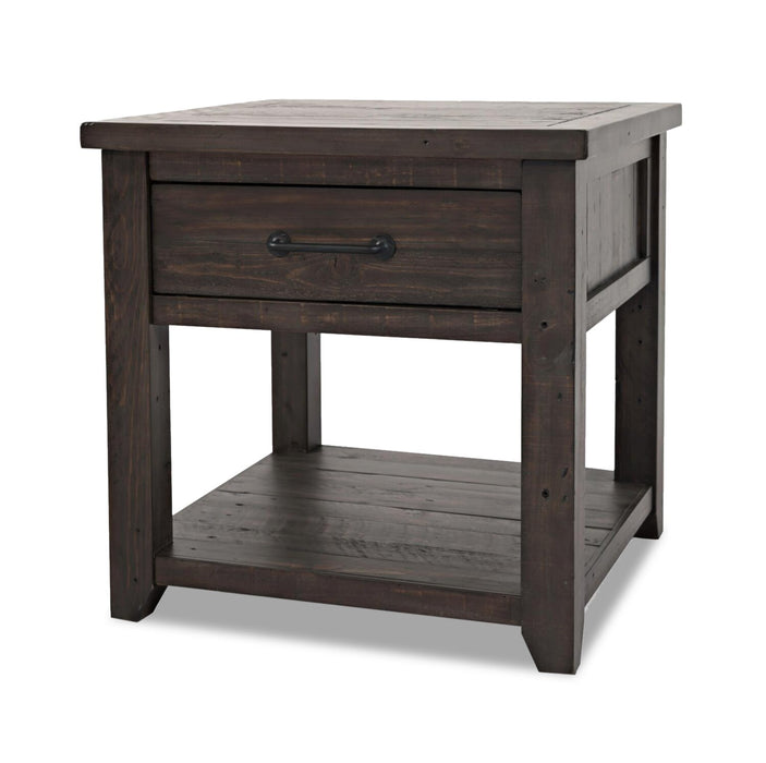 Table de bout rustique Morgan de 24 po avec rangement et tablette - brun foncé avec bois recyclé