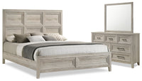 Ensemble de chambre à coucher Lara 5 pièces avec lit, commode et miroir, gris antique - format très grand lit