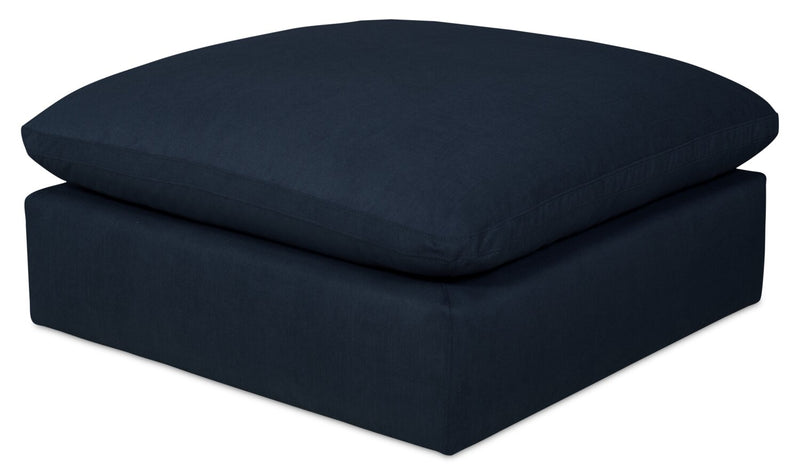 Sofa sectionnel modulaire de style cocon Eclipse 6 pièces en tissu d’apparence lin avec coussins réversibles en duvet et plumes - bleu marine