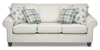 Sofa Scarlett de 87 po fabriqué au Canada en tissu de chenille avec accoudoirs enroulés et coussins décoratifs - beige écru