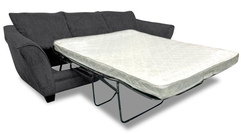 Grand sofa-lit Febe de 100 po fabriqué au Canada en tissu de chenille avec accoudoirs évasés - gris anthracite