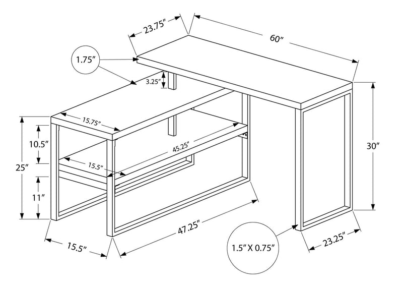 Bureau en forme de L Andrea de 60 po avec tablette - blanc