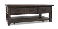 Table à café rustique Morgan de 48 po avec rangement, tablette et roulettes - brun foncé avec bois recyclé