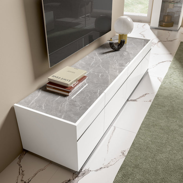 Meuble pour téléviseur moderne Marla de 47 po avec rangement et système de gestion des câbles pour téléviseurs jusqu’à 50 po - blanc