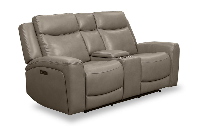 Causeuse à inclinaison électrique Prescott de Scott Living de 79 po en cuir véritable avec appuie-têtes électriques - grise