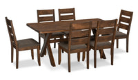 Ensemble de salle à manger Plum 7 pièces en bois avec table de 70,75 po (L), apparence de bordures Live Edge et 6 chaises - brun muscade